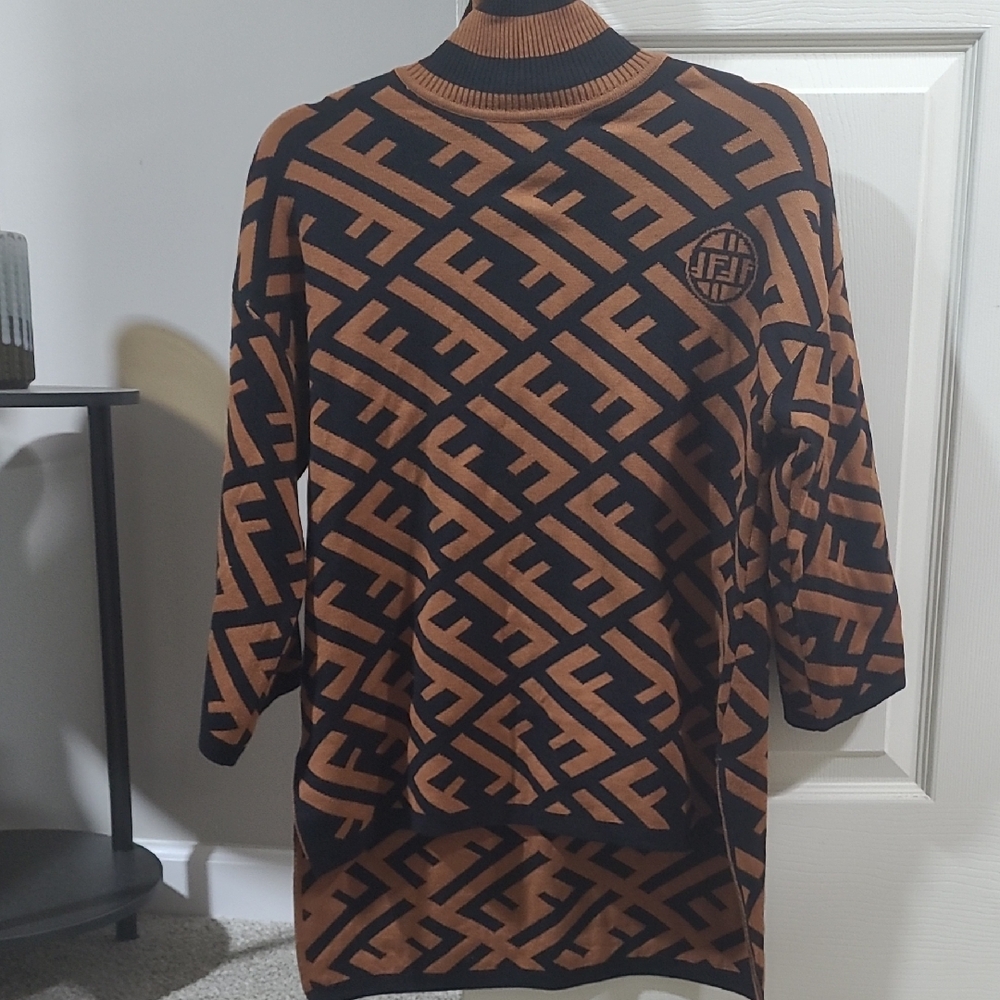 Designer Fendi Black and Brown Patterned Womens Sweater